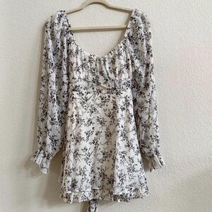 White Floral Mini Dress with Long Sleeves